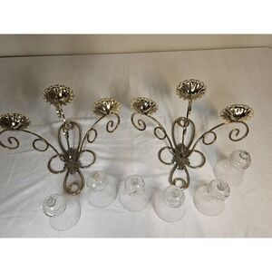 Vintage Brass Candles Holder Triple Arm Wall Hanging Candle Holder Set Of 2